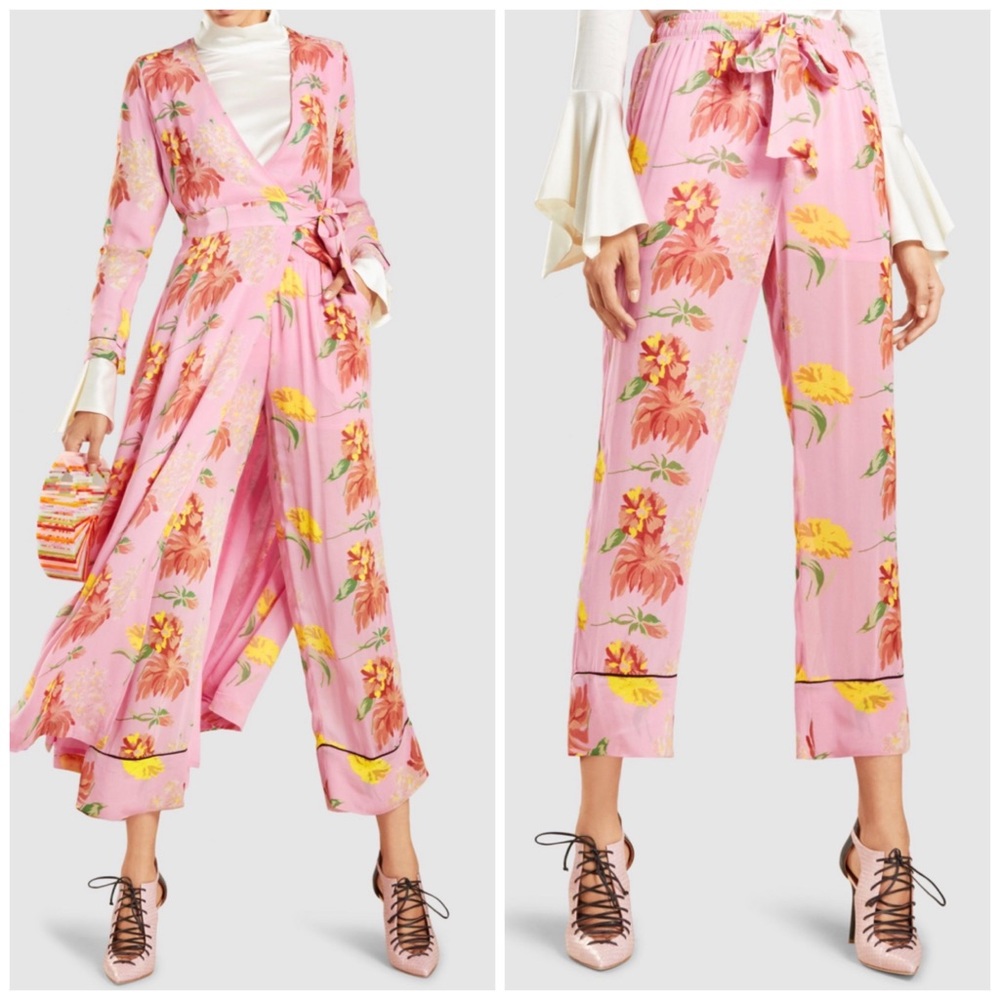 Ganni Marceau Georgette Floral Trousers Pink
